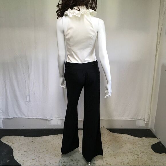 BCBGMaxazria Victorian Ruffle Wide-Leg Jumpsuit White Black 2 - Picture 5 of 11